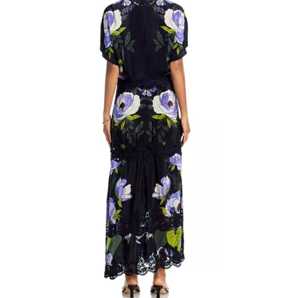 Farm Rio Women's Soft Garden Black Laces Short Sleeve Floral Dress Sz XS #31 - Picture 3 of 5